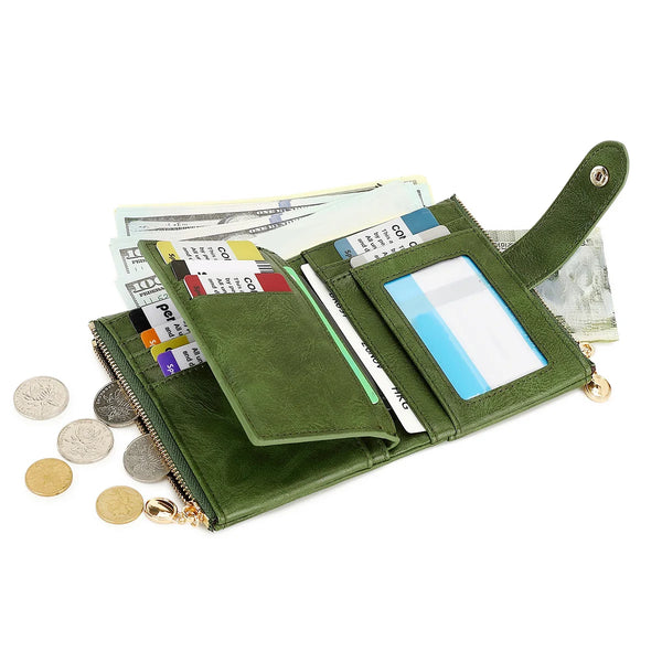Women's Retro Tri-Fold Wallet with Large Capacity and Dual Zippers