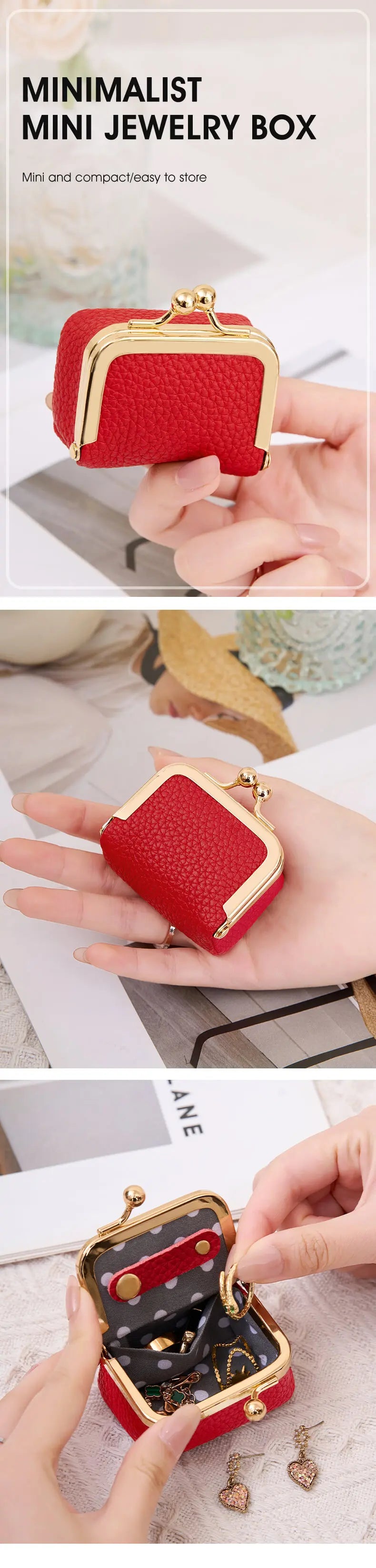 Vintage PU Leather Jewelry Box with Kiss Lock Closure