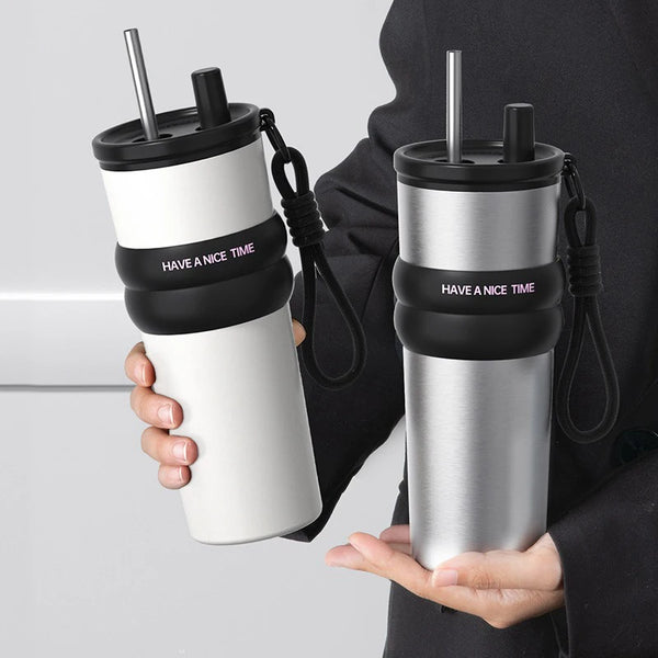 Stainless Steel Vacuum-Insulated Water Bottle with Straw