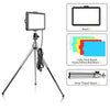 A 6-inch RGB LED video light panel with a tripod stand and remote control.