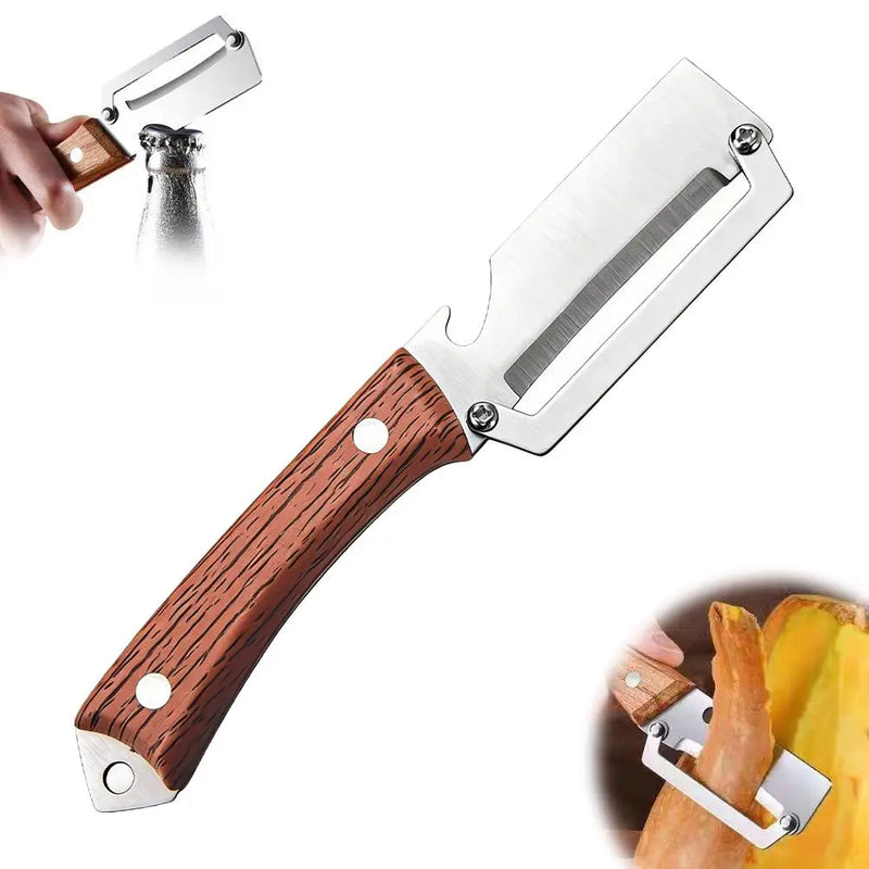 Wooden-Handle Multi-Function Peeler with Bottle Opener