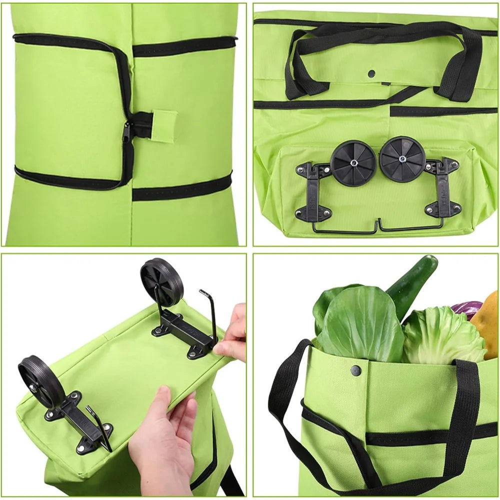 2-in-1 Foldable Shopping Cart Trolley Bag with Wheels