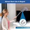 A woman is using a microfiber duster with an electrostatic adsorption tip to clean a television screen.