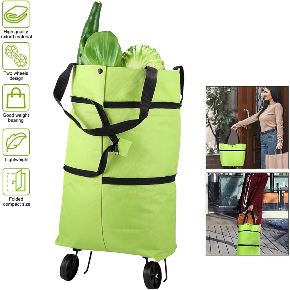 2-in-1 Foldable Shopping Cart Trolley Bag with Wheels