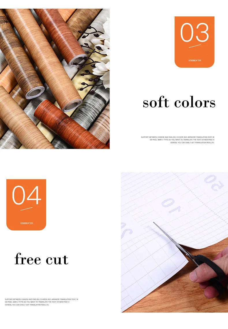 Rolls of striped peel-and-stick wallpaper in various shades of brown and beige.