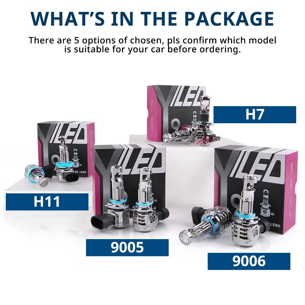 LED Headlight Bulbs – 6500K Cool White, Plug-and-Play Upgrade (H7/H11/9005/9006)