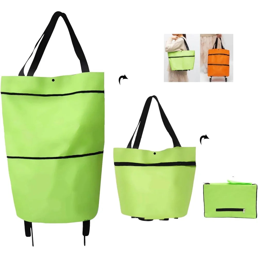 2-in-1 Foldable Shopping Cart Trolley Bag with Wheels