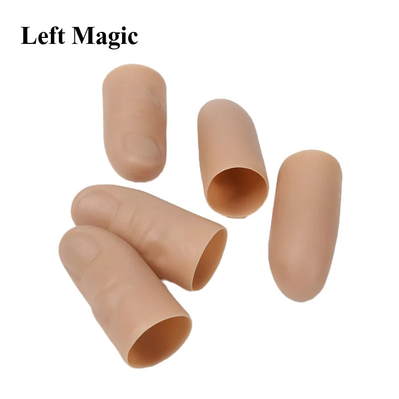 A set of beige silicone thumb tips used as a magic trick illusion prop.