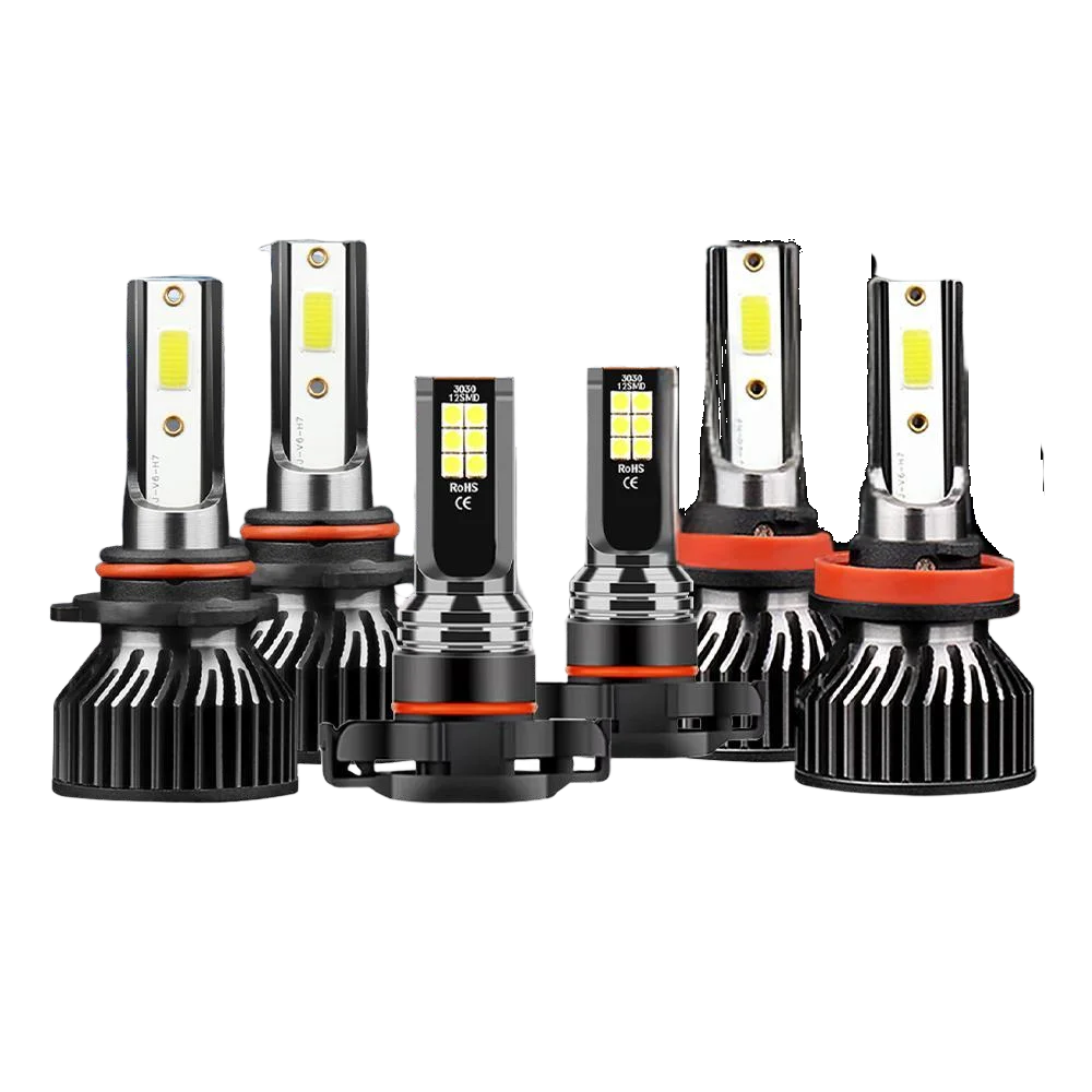 A set of six LED headlight bulbs for a Chevy Silverado 1500/2500 truck, showing the bulbs and their bases.