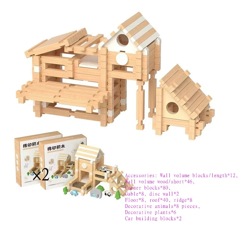Natural Wooden Cabin Building Kit – DIY Forest House Blocks