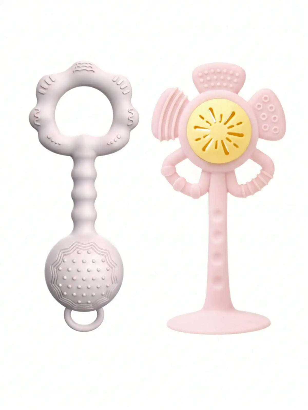 Silicone Baby Rattle and Teether Set with Suction Base
