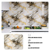 Marble pattern peel and stick self-adhesive wallpaper featuring beige and gold veining on a kitchen backsplash.
