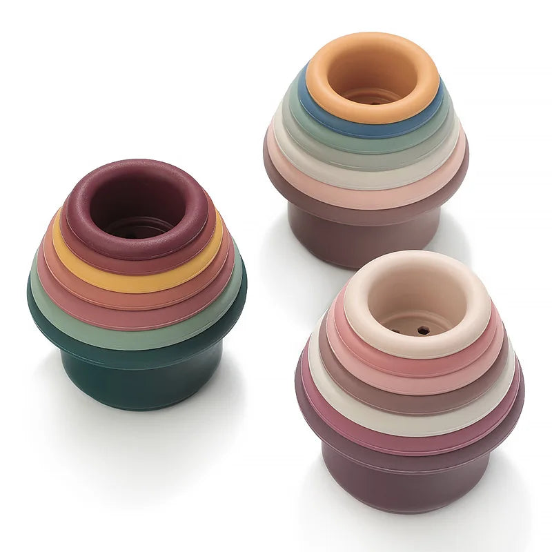 Montessori Silicone Stacking Cups for Baby Bath & Play