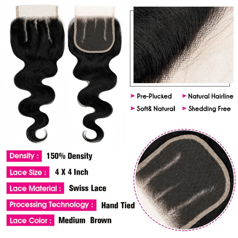 Tresses Brésiliennes Body Wave avec Closure