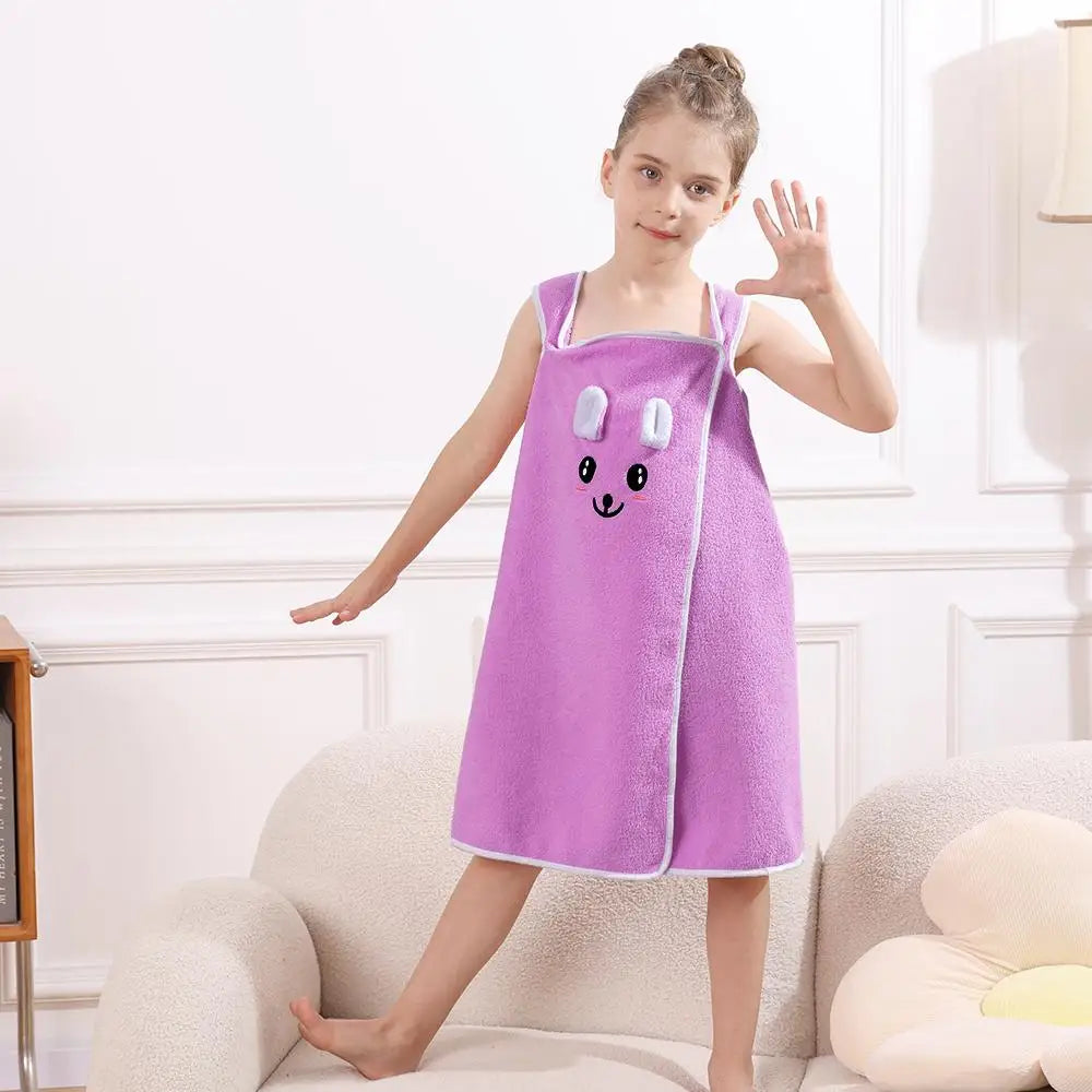 Kids' Bunny Ears Bath Towel Wrap – Soft Microfiber Towel Skirt for Girls