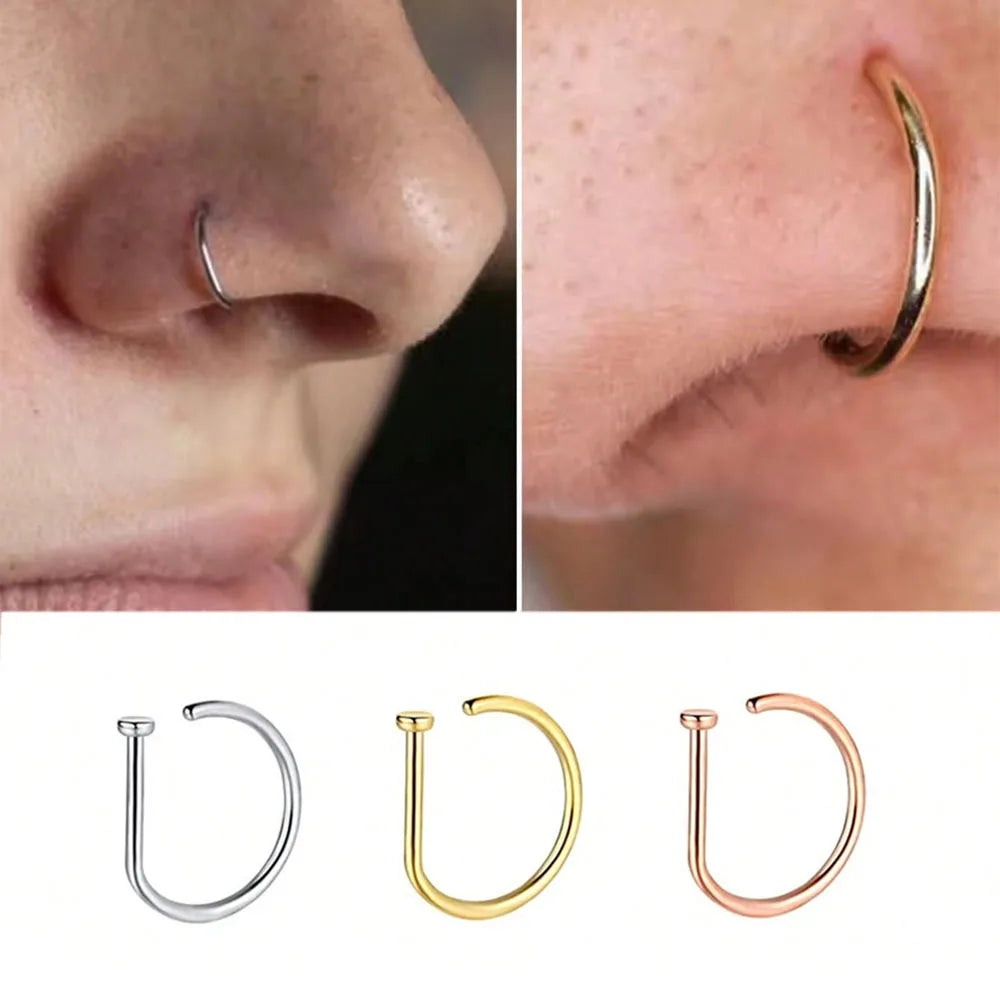 Stainless Steel D-Shape Nose Ring Set