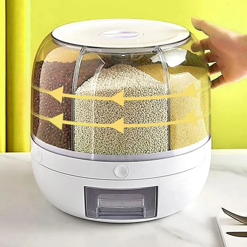 360° Rotating 6-Compartment Cereal Dispenser with One-Touch Dispense