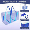A translucent blue heavy-duty moving bag with handles and zippers, showing features like wrap-around handles, triple-layer st