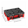 A red and black modular stackable tool organizer case with a lid, shown from above.