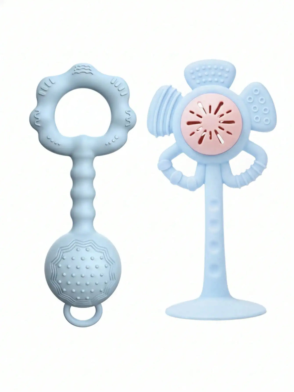 Silicone Baby Rattle and Teether Set with Suction Base
