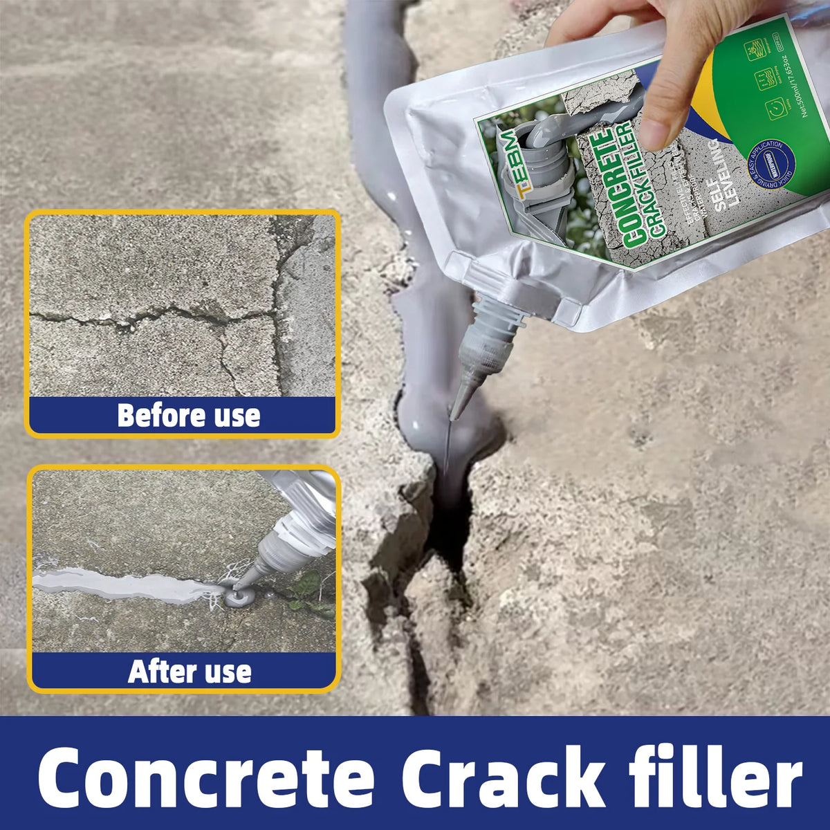 Self-Leveling Concrete Crack Filler & Waterproof Sealant