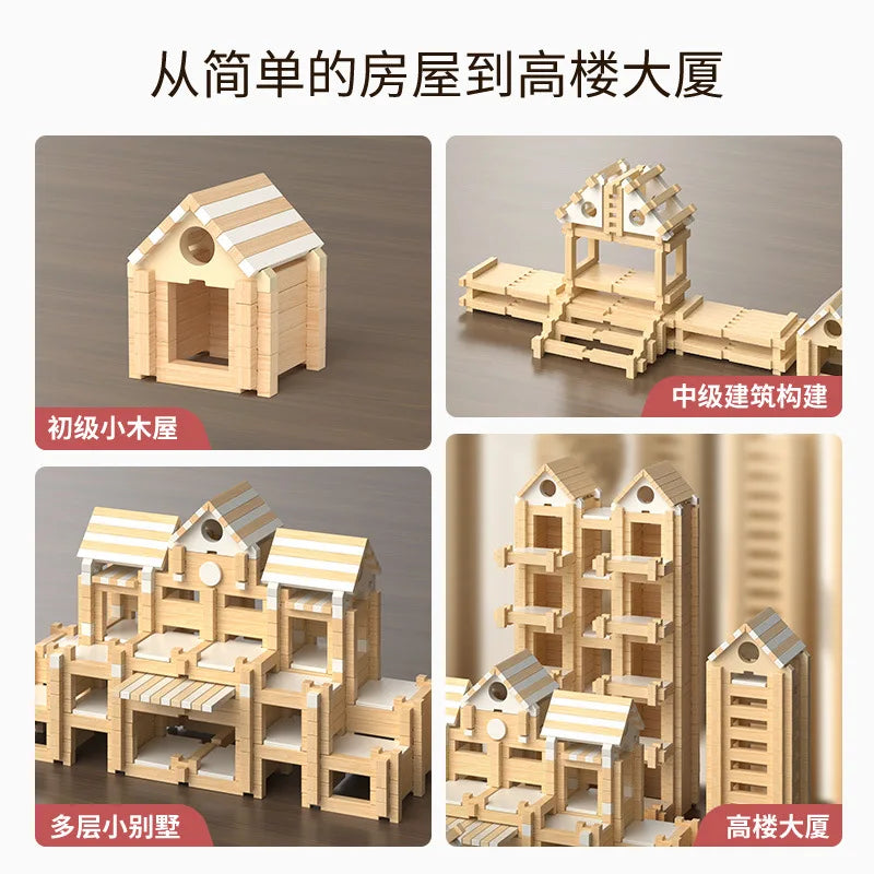 Natural Wooden Cabin Building Kit – DIY Forest House Blocks