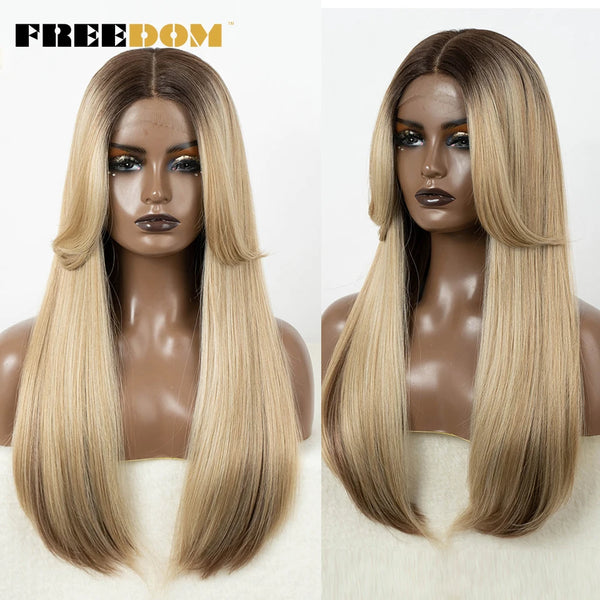 Perruque Lace Front Droite avec Frange - Blond Miel Ombre
