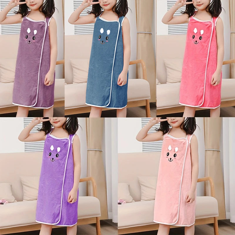 Kids' Bunny Ears Bath Towel Wrap – Soft Microfiber Towel Skirt for Girls