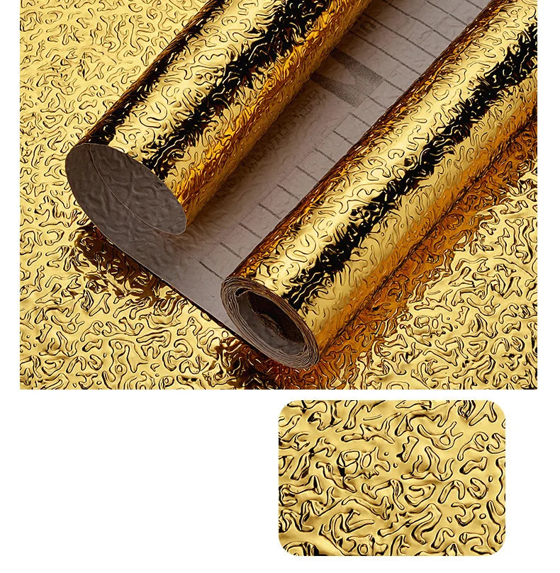 Rolls of self-adhesive aluminum foil kitchen wall stickers in gold and black patterns