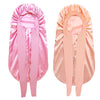 Pinker Satin-Schlafhut für lockiges Haar, vorne und hinten