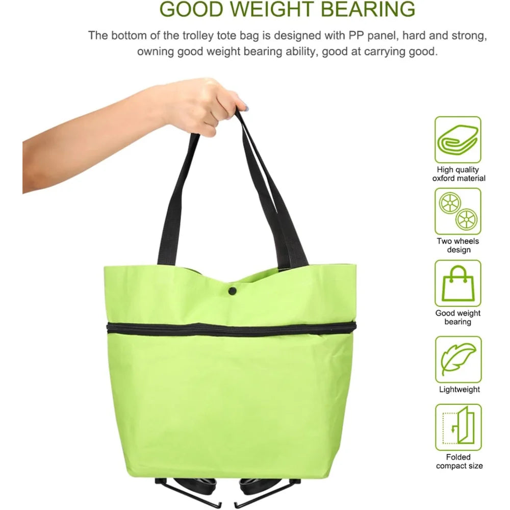 2-in-1 Foldable Shopping Cart Trolley Bag with Wheels
