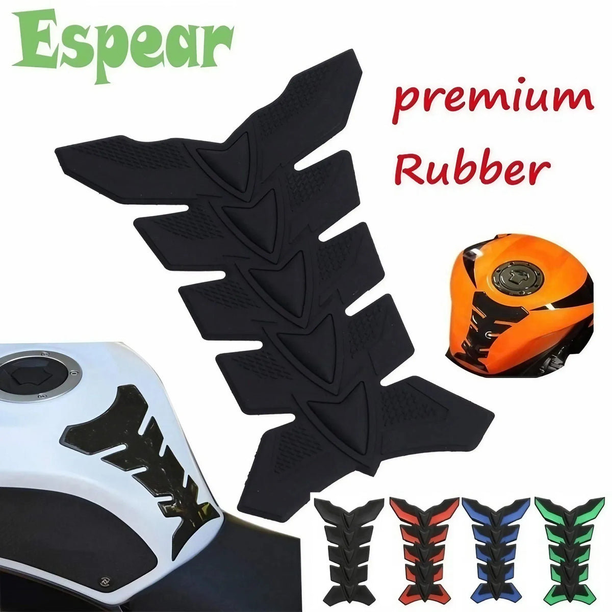 Black premium rubber tank pad protector with a fish bone design for motorcycle protection