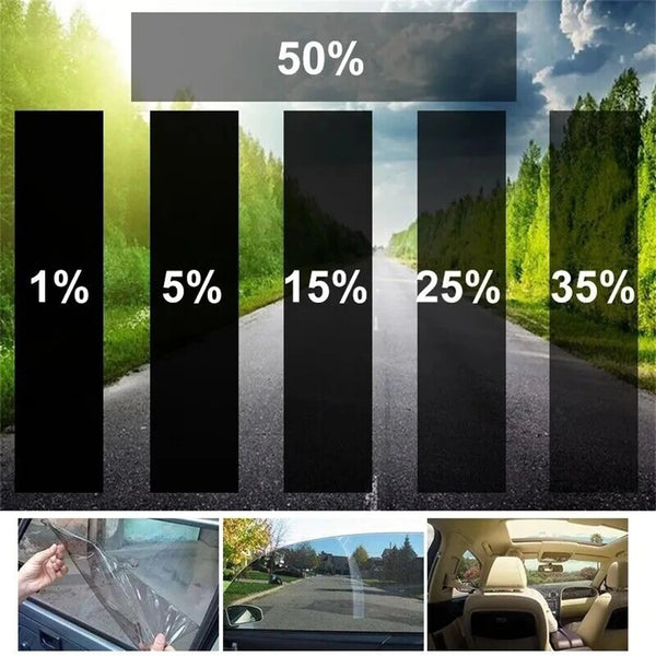 A close-up view of a car window showing the application or texture of premium automotive window tint film.