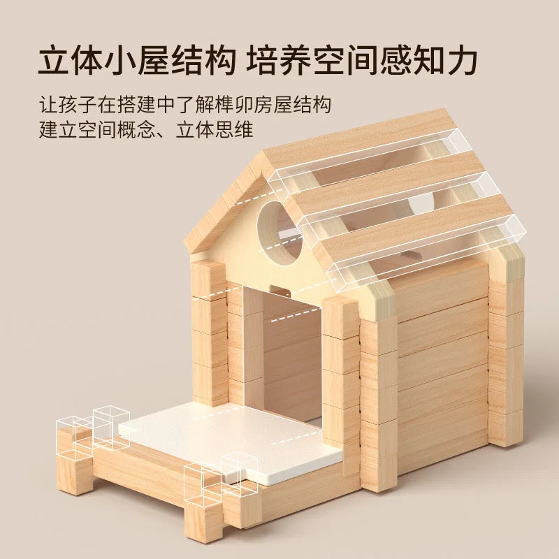 Natural Wooden Cabin Building Kit – DIY Forest House Blocks