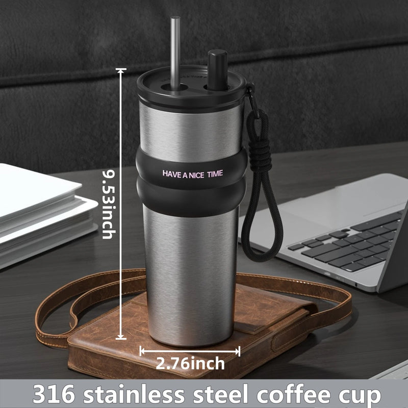 Stainless Steel Vacuum-Insulated Water Bottle with Straw