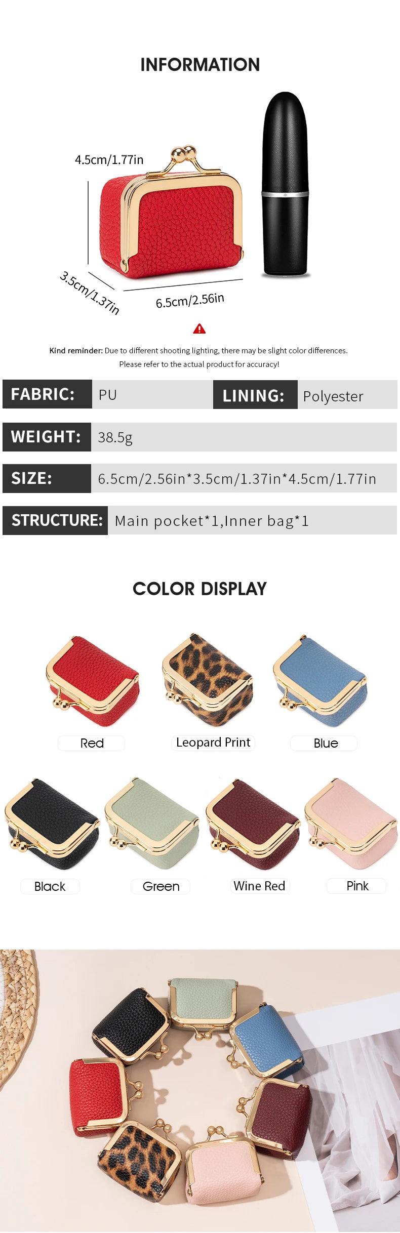 Vintage PU Leather Jewelry Box with Kiss Lock Closure