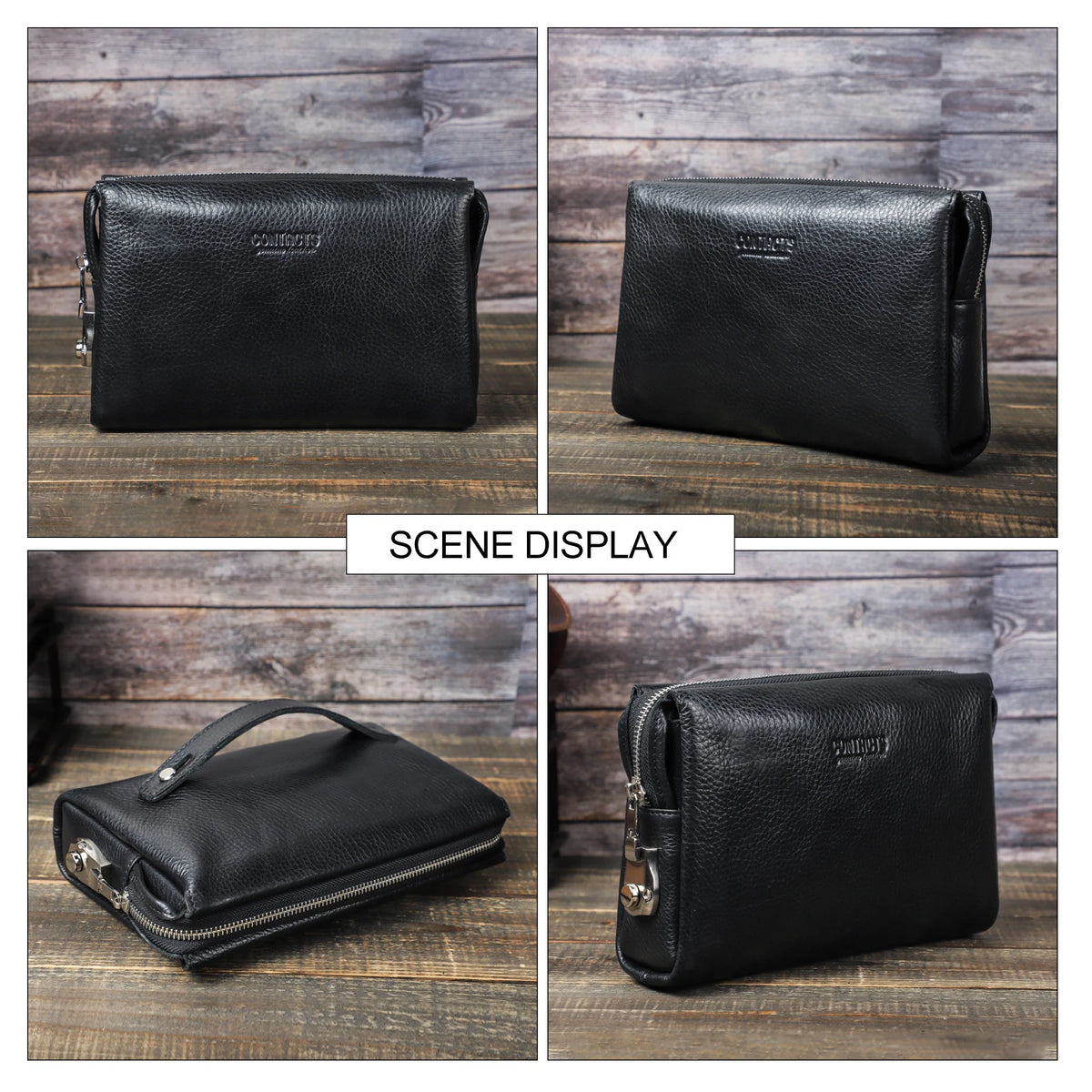 Men's Full-Grain Leather Clutch with Password Lock