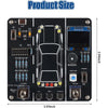 A black circuit board with various components and connectors for a DIY car driving simulation soldering kit