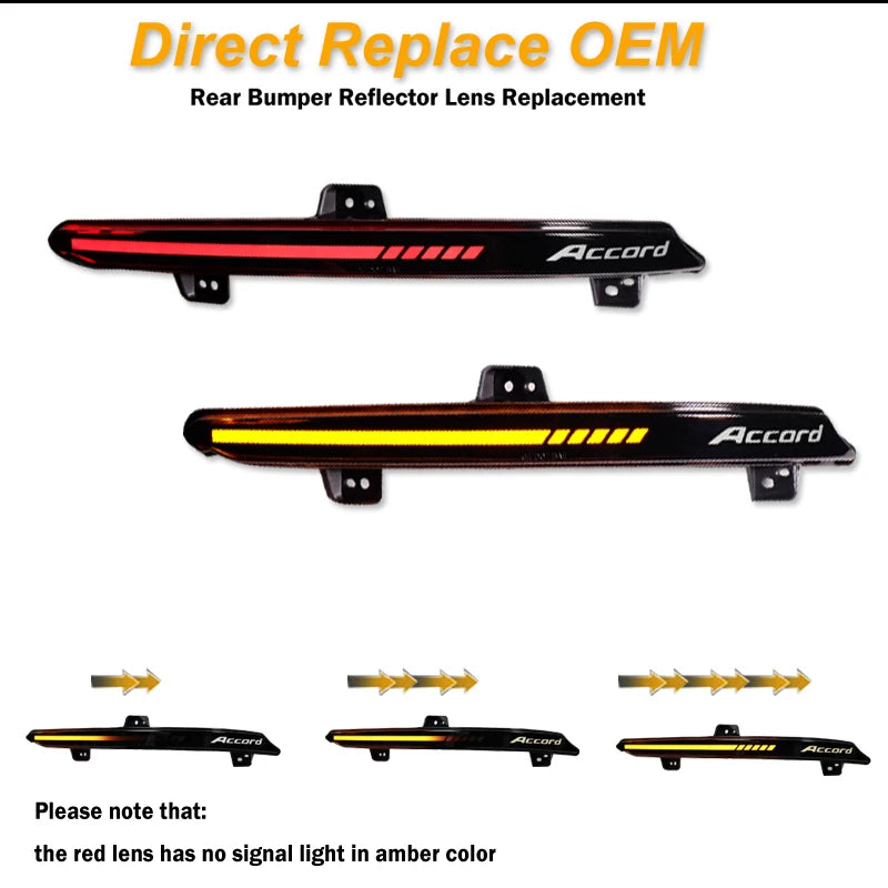 Direct replace OEM rear bumper reflector lens for Accord vehicle, showing red and amber light options.