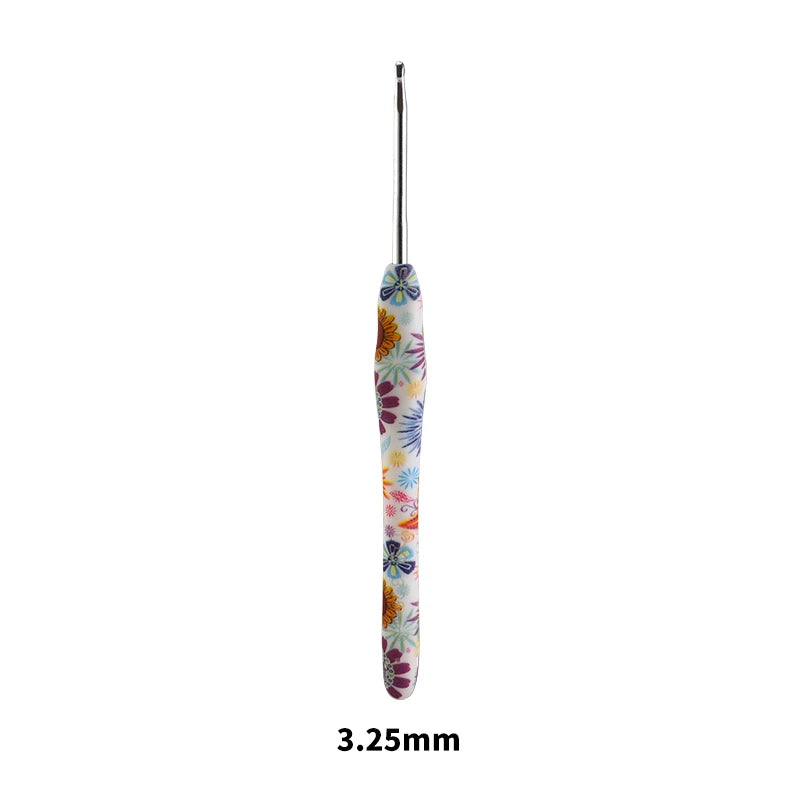 A single ergonomic crochet hook with a sunflower design, measuring 3.25mm.