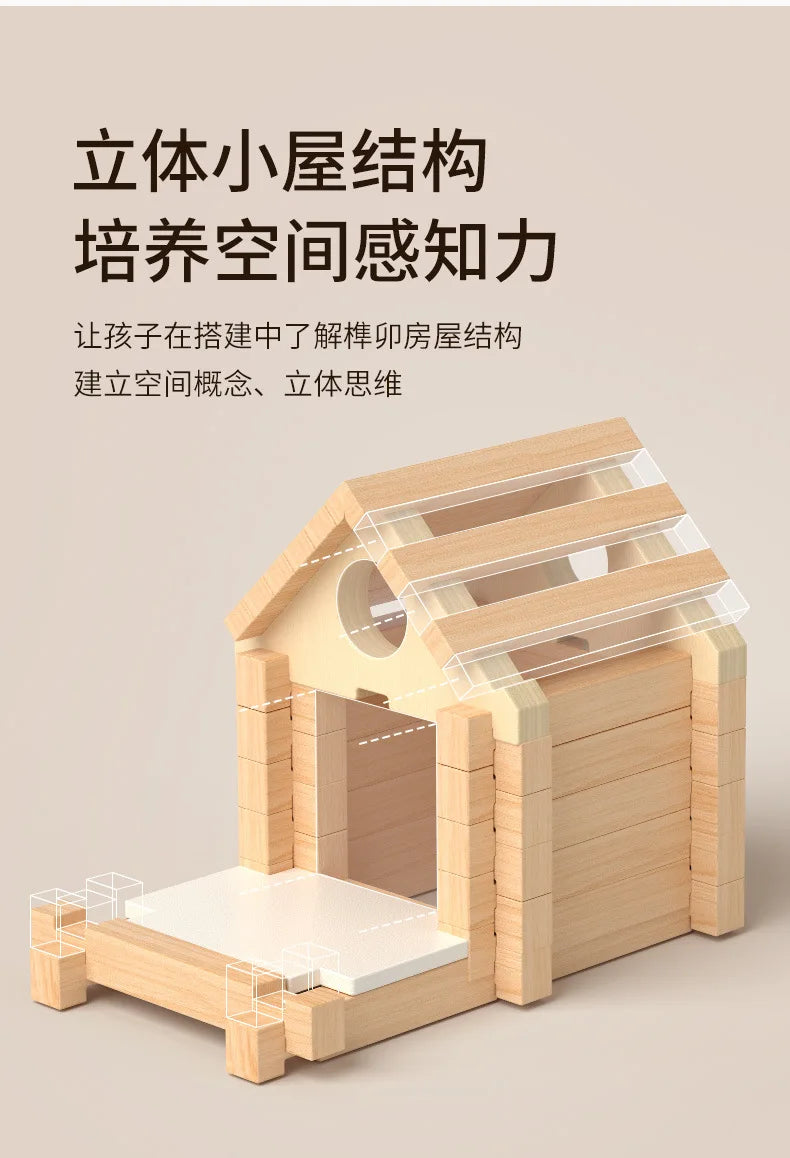 Natural Wooden Cabin Building Kit – DIY Forest House Blocks