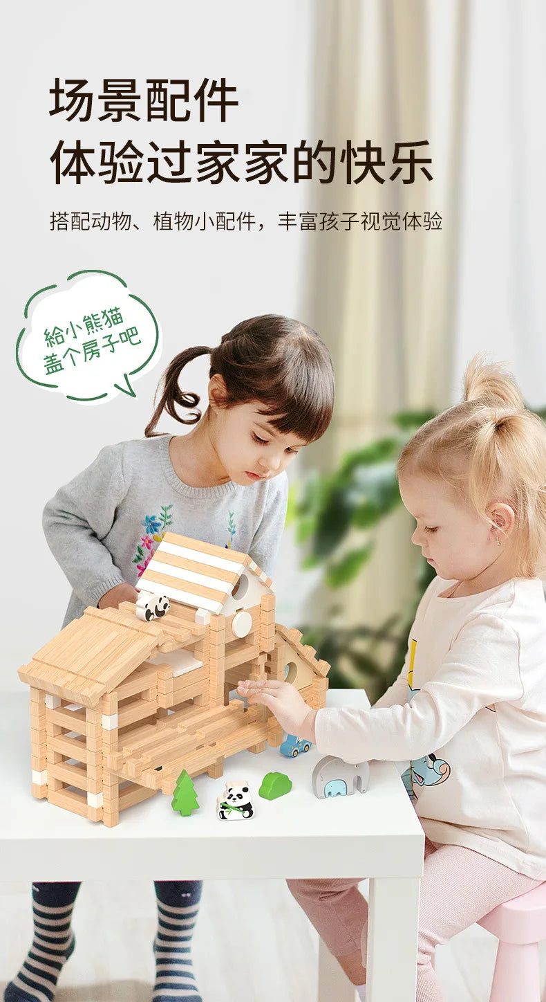 Natural Wooden Cabin Building Kit – DIY Forest House Blocks