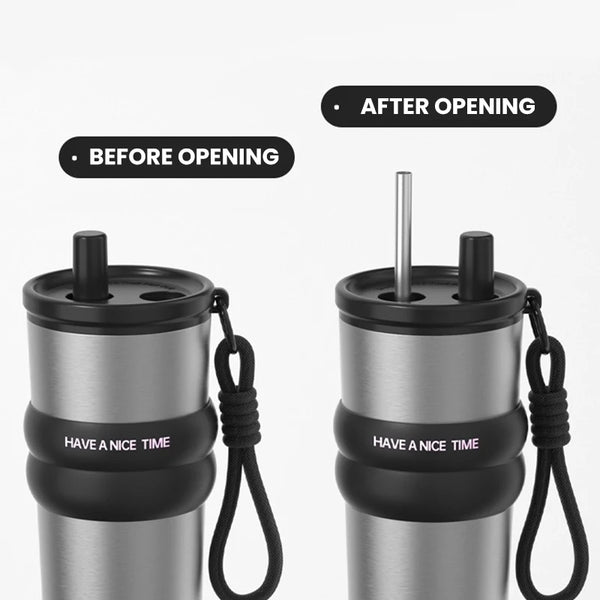 Stainless Steel Vacuum-Insulated Water Bottle with Straw