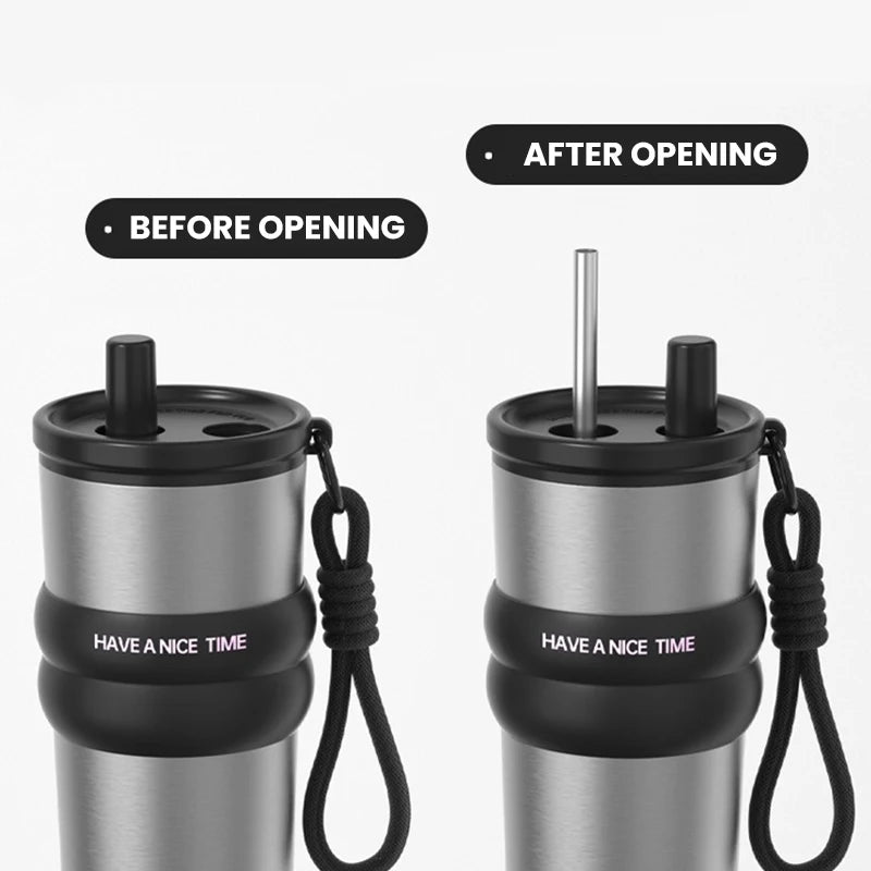 Stainless Steel Vacuum-Insulated Water Bottle with Straw