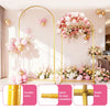 Gold metal wedding arch backdrop stand featuring durable tubes and a stable base for floral arrangements