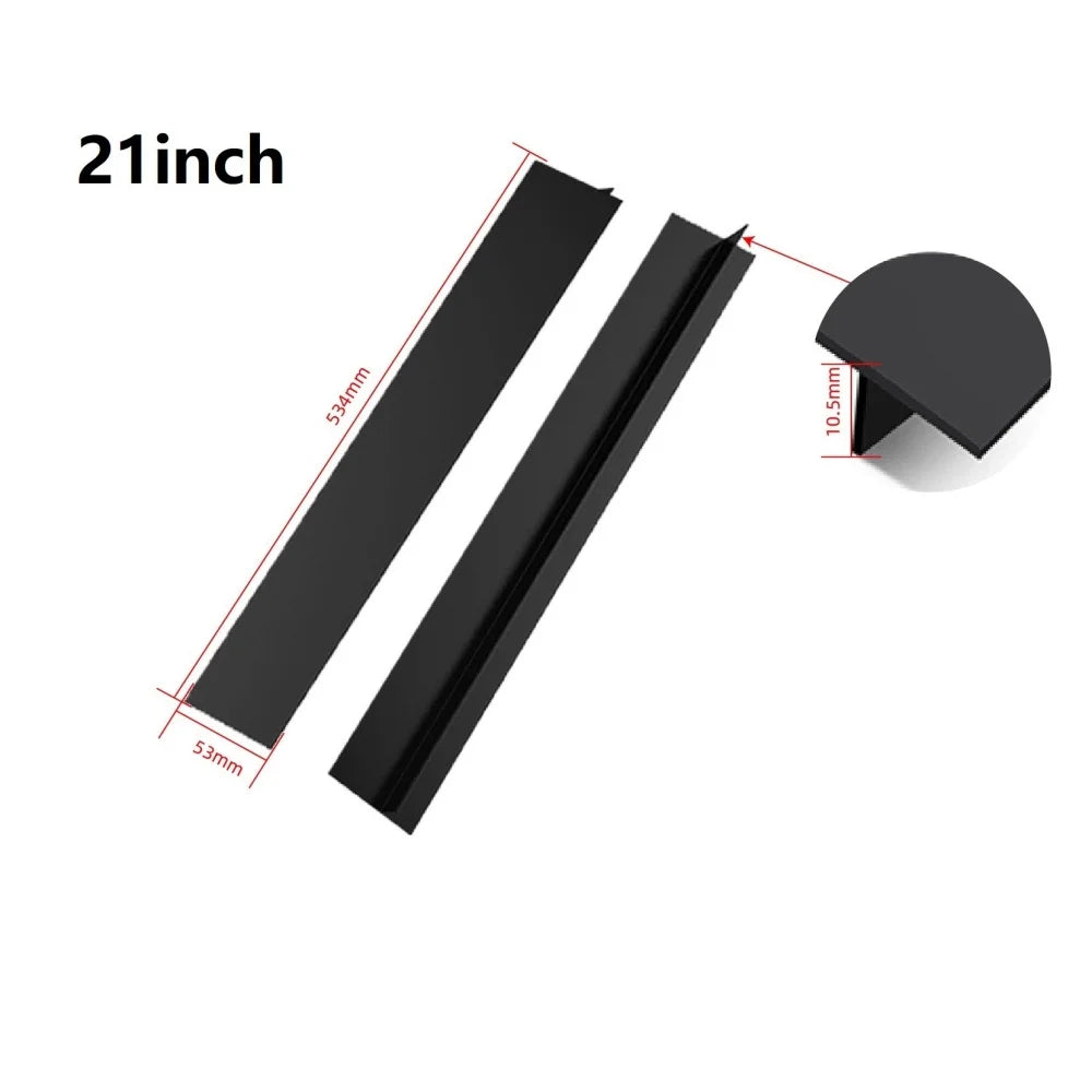 Black heat-resistant silicone stove gap cover measuring 21 inches long
