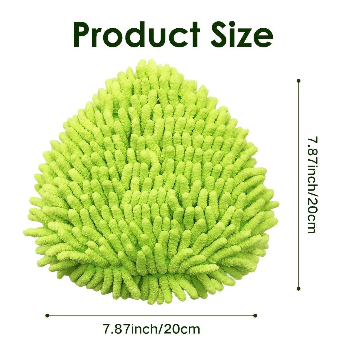 A bright lime green chenille mop head refill, shown from above.