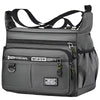 A gray men's business crossbody bag with multiple zippered pockets and black adjustable straps.