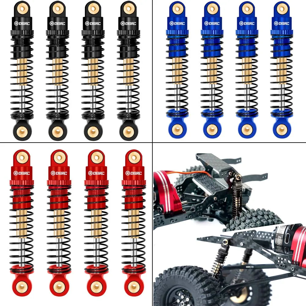 Set of aluminum shock absorbers for 1/24 RC crawlers, featuring coiled springs and mounting hardware.