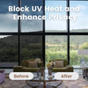 Before and after comparison of car window tint film for UV heat and privacy enhancement.